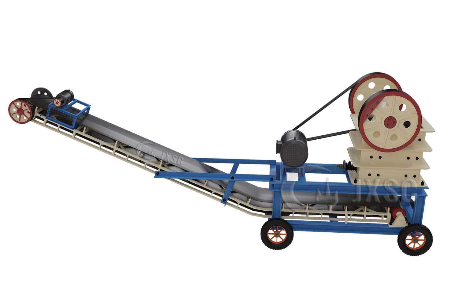Small portable jaw crusher with belt conveyor
