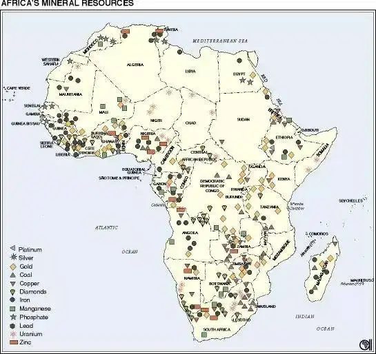 Mineral resources distrubute in Africa